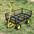 thumbnail image 5 of Kumix 600 Lbs Steel Garden Cart, Heavy Duty Garden Wagon Cart Pullable on Wheels, Metal Yard Utility Wagon Carts with 10" All Terrain Tires, Mesh Removable Sides and 180°Rotating Handle, Black&Yellow, 5 of 8