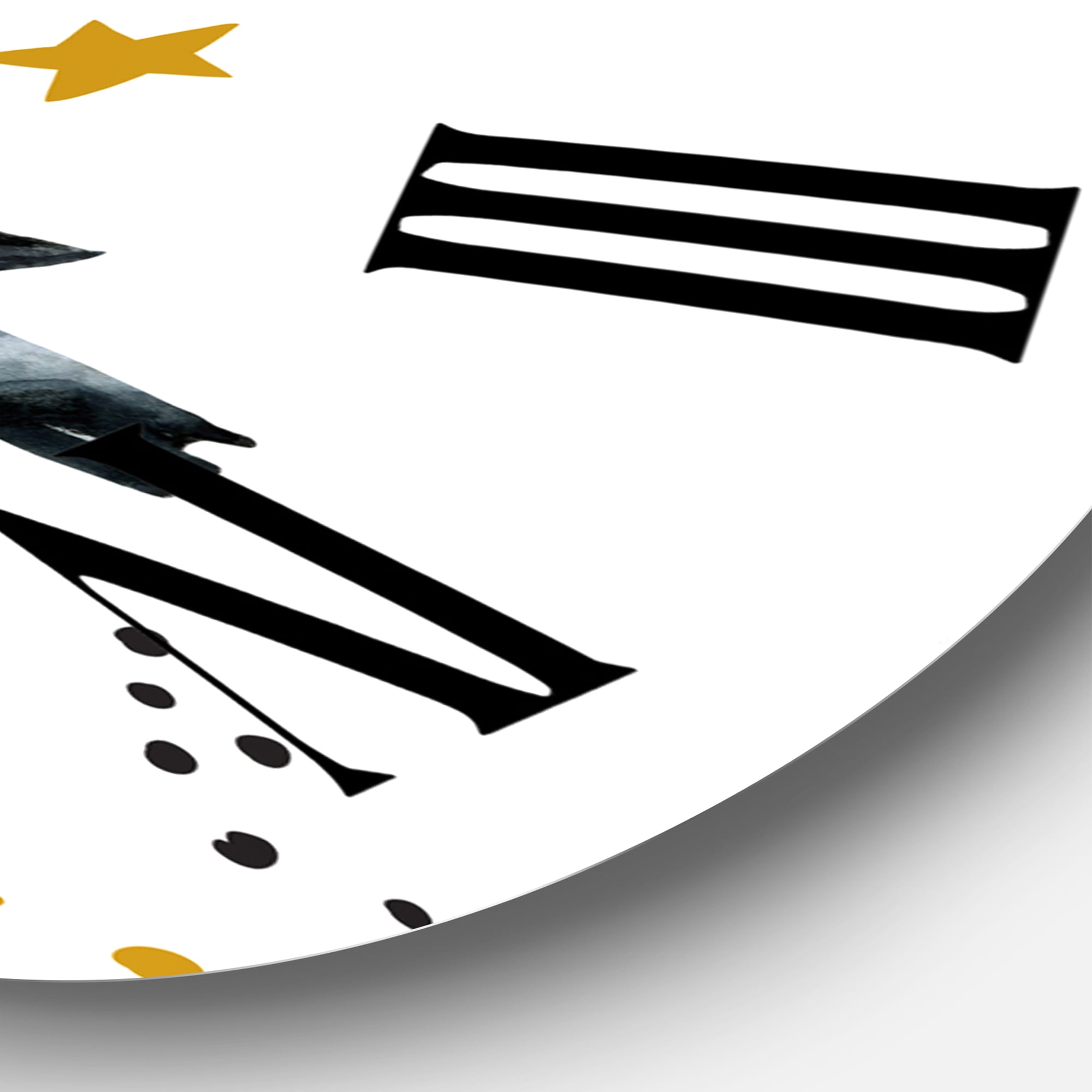 Designart 'Little Penguin Flying Stars And Planets I' Farmhouse Wall Clock
