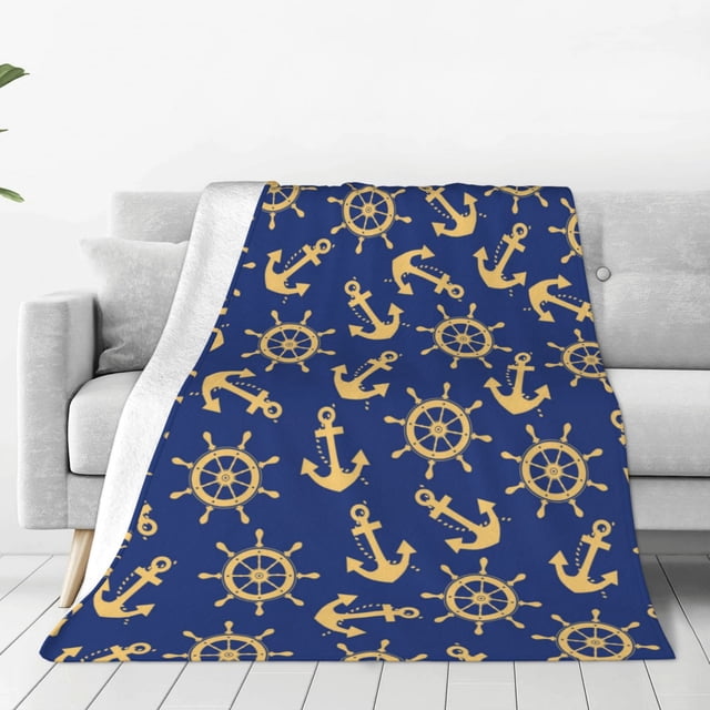 Fotbe Anchors and Nautical Manta de Franela Acolchonada con Estampado, Súper Suave y Esponjosa, Extra Grande para Sofá, Cama, Uso Todo el Año-60"x50"