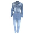 thumbnail image 6 of Utoimkio Women's Long Sleeve Denim Jumpsuits Overalls High Waisted Button Down Rompers for Women, 6 of 8