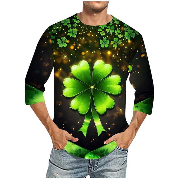 Blusas y camisas de manga corta y cuello redondo para hombre. Blusas casuales de manga 3/4 con cuello redondo y estampado a la moda para hombre. Blusas de poliéster para tiempo libre.