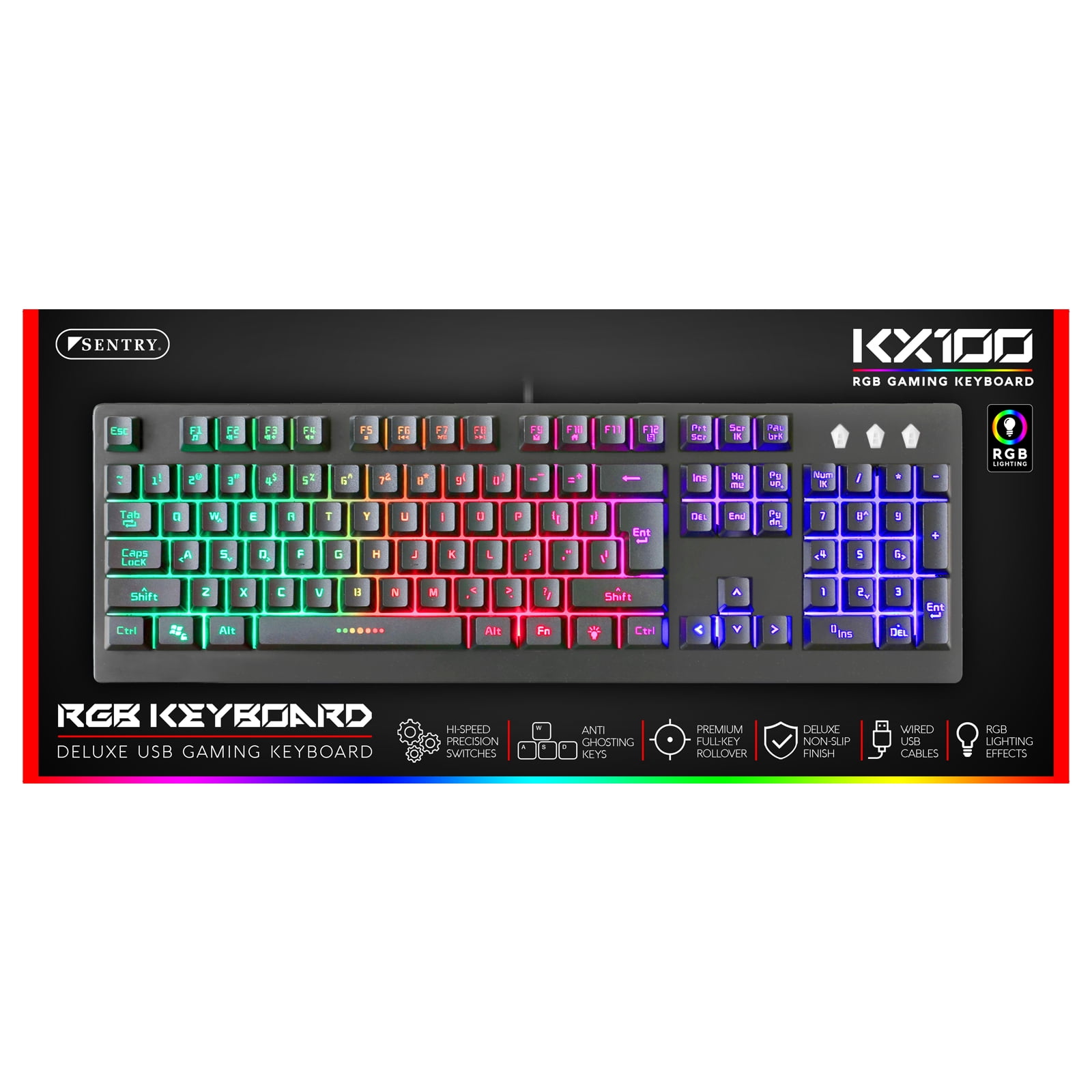 Sentry HPXKX100 RGB LED Wired Gaming Keyboard – 104 Keys, USB, Multicolor Backlight