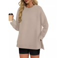 thumbnail image 2 of CAIVO Women Plus Size Ribbed Long Sleeve Side Slit Sweatshirt Crewneck Pullover Casual Loose Fit Tunic Tops Solid Color Holiday Fall Streetwear, 2 of 4