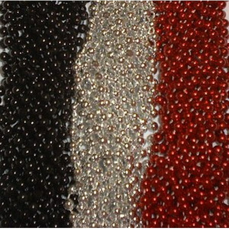 36 Red Silver Black Mardi Gras Beads Necklaces Party Favors 3 Dozen Pirate Fun