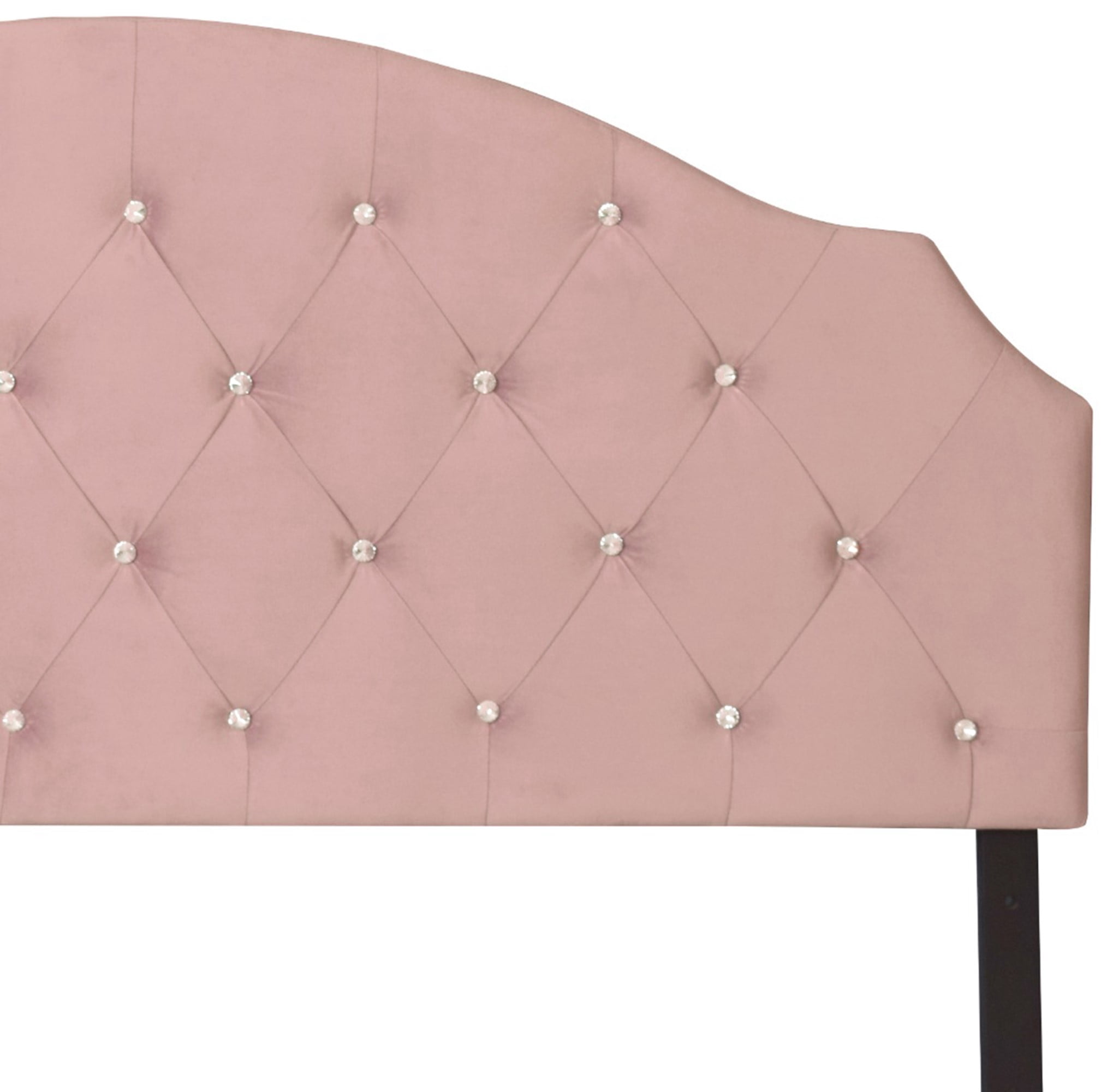 Home Design Evelina Queen Tufted Upholstered Headboard, Pink, Velvet with Diamond Button Tufting, Modern Bedroom Furniture