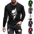 thumbnail image 1 of YOIAVAIOY T-Shirts à Manches Longues pour Hommes de Fête T-Shirt Graphique Fantôme à Manches Longues Col Rond Chandail d'Halloween Hauts de Mode d'Automne Bleu Marine TG, 1 of 6