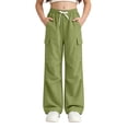 thumbnail image 2 of SJLDQY Girl's Cargo Pants Straight Fit Baggy Pants for Girls Casual Elastic Drawstring Waist Trousers with Pockets, 2 of 4