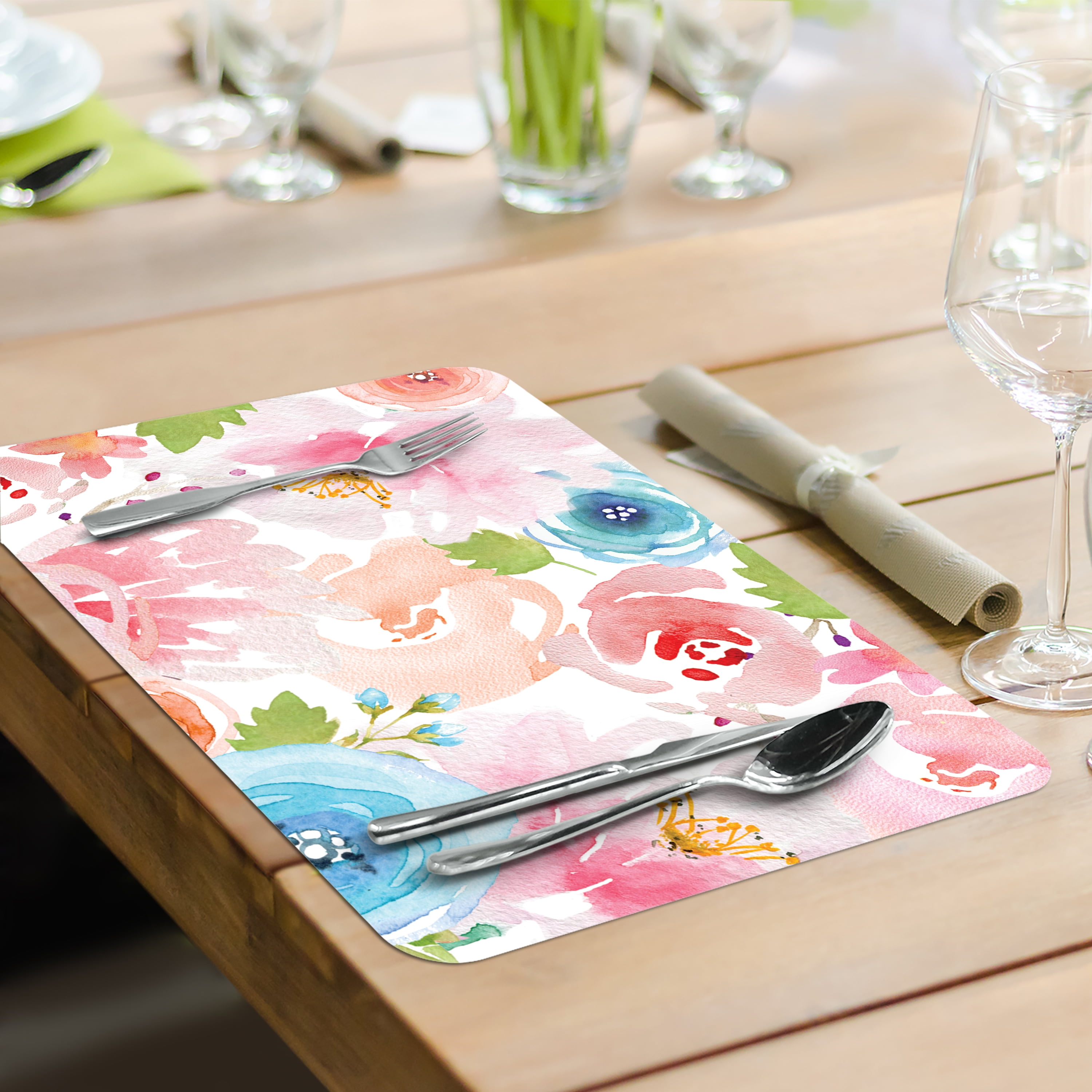 (4 pack) Conimar Floral Splash Reversible Flexible Plastic Placemat
