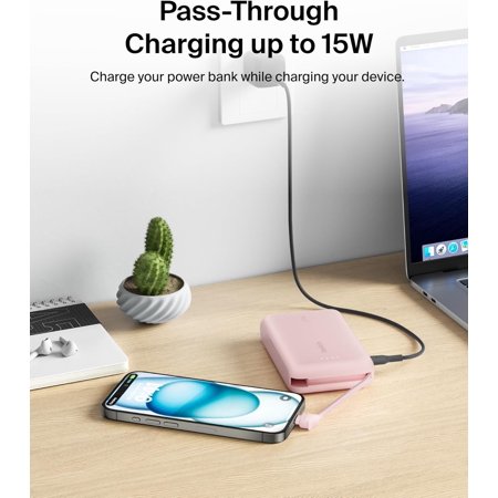 BELKIN (CCC/ 3C 認証)BoostCharge 20W ケーブル内蔵 モバイルバッテリー10000mAh(ピンク) BPB021FQPK 返品種別A