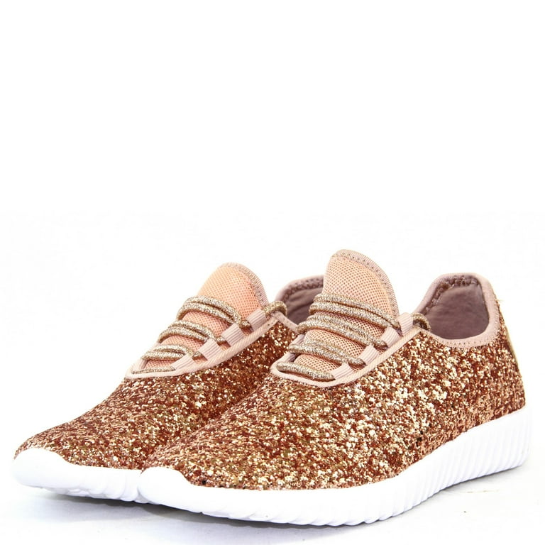 Womens Lightweight Sneaker Walking Fashion Shoes Glitter Rose Gold All Sizes