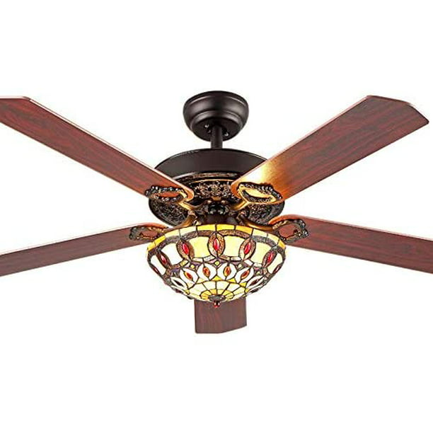52 Inch Retro Ceiling Fan Light With Remote Control 5 Wood Reversible Blades Led 3 Sd Quiet For Living Room Bedroom Dinning Com - Quietest Ceiling Fan With Light And Remote