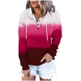 thumbnail image 2 of Uootdi Womens Hoodies Button Collar Drawstring Long Sleeve Shirts Gradient Color Striped Hoodies Gift Pullover Sweatshirt Cas ual Tops, 2 of 6