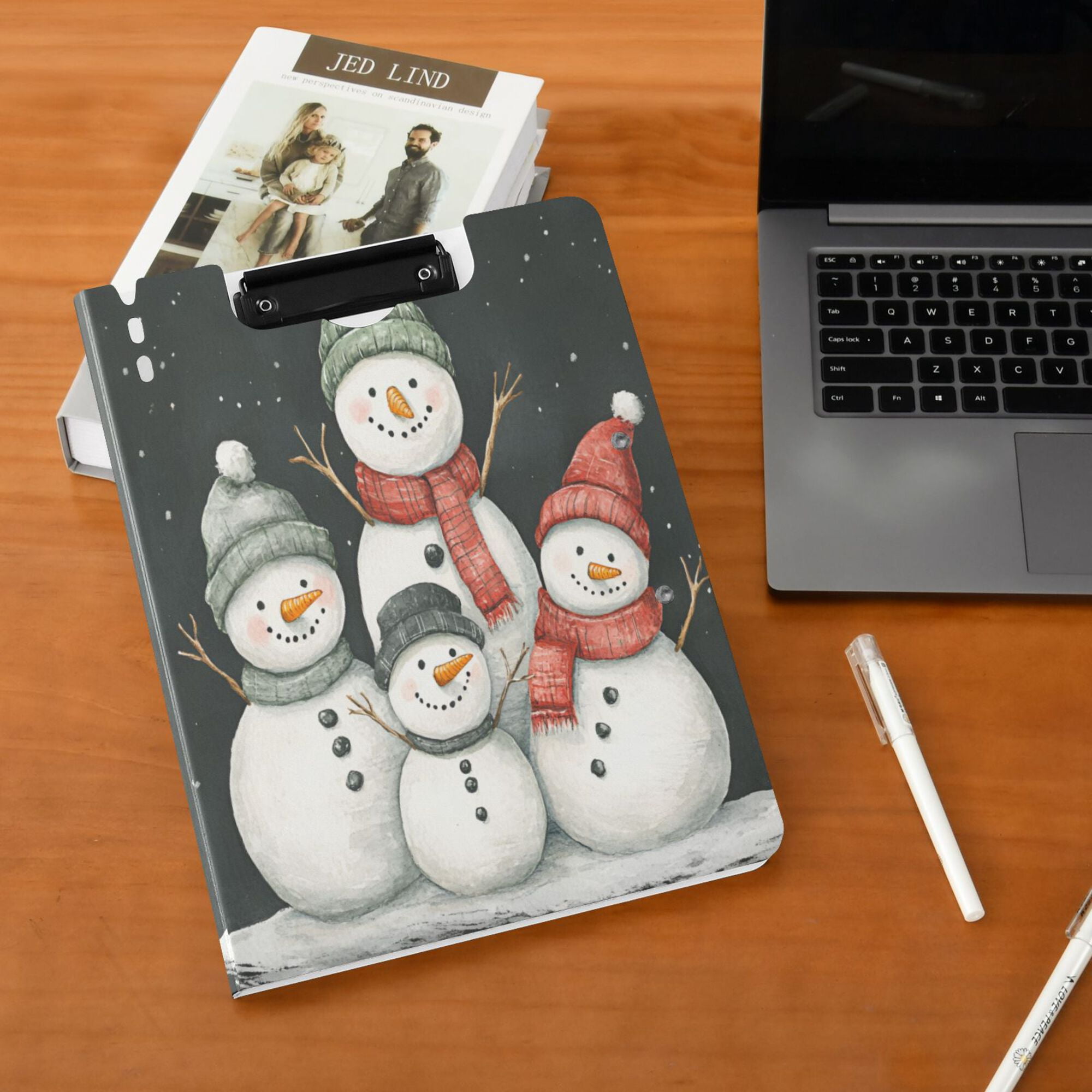 FORMRS A4 Clipboard Folder with Pen Holder Horizontal Foldable School Office Binder, Snowman Family