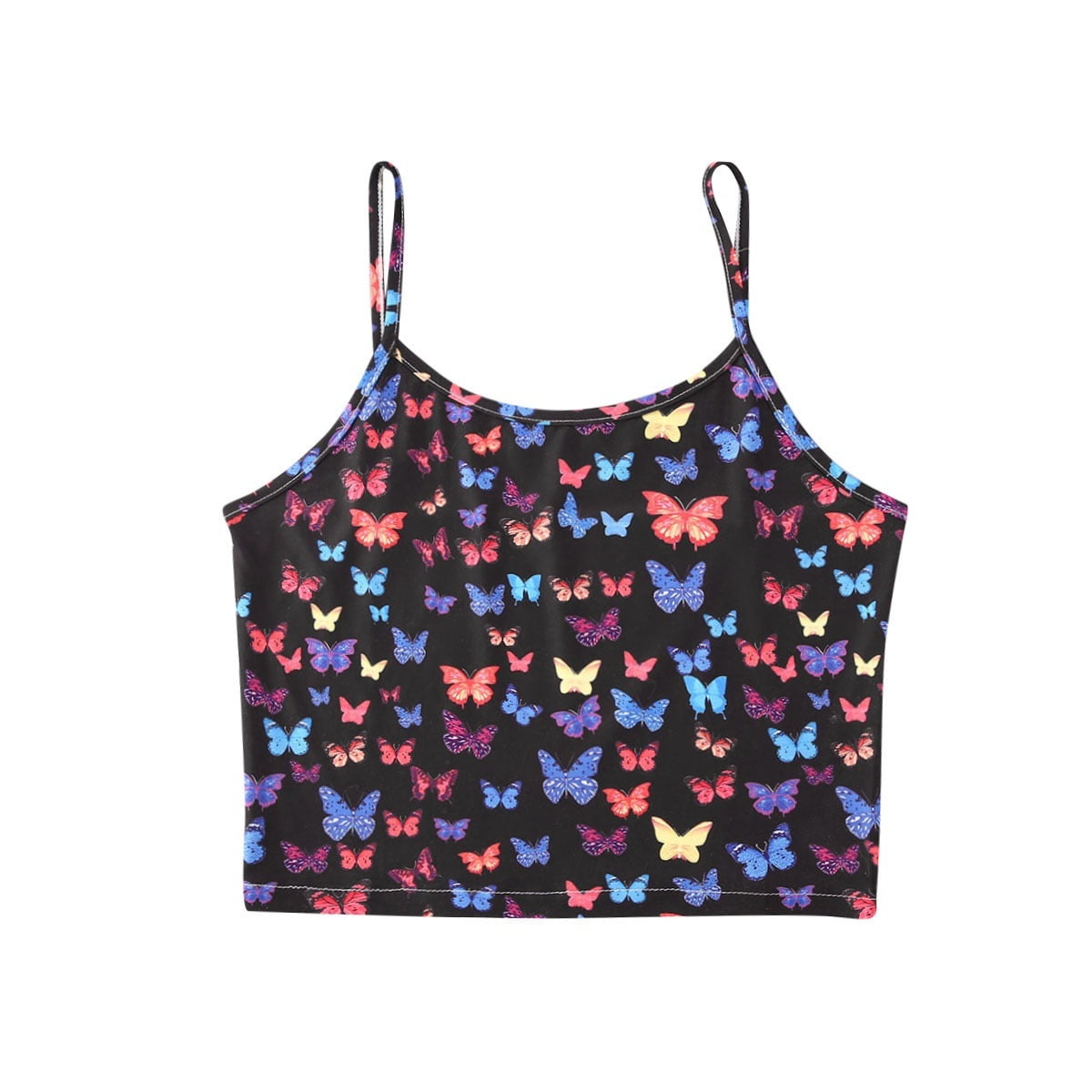 Women's Cute Spaghetti Strap Camisole, Butterfly Print Cropped Cami Top ...