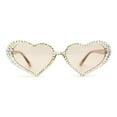 thumbnail image 2 of Womens Iridescent Rhinestone Bling Bubbly Heart Shape Sunglasses Beige, 2 of 4