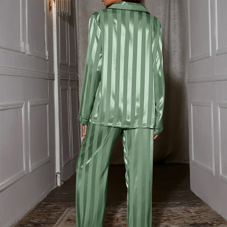 Two Piece Jogger Suit Set Womens Silk Satin Pajamas Loungewear Two