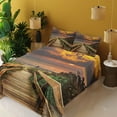thumbnail image 2 of Ambesonne Landscape Fitted & Top Sheet Set with Shams, Wooden Pier Sunset Beach, Multicolor, 2 of 5