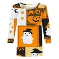 thumbnail image 3 of Halloween Women's Shirts 3/4 Length Sleeve Blouses Pullover Colorful Witch Ghost Pumpkin Printed T Shirt Crewneck Tunic Tops Casual Halloween Costumes, 3 of 5