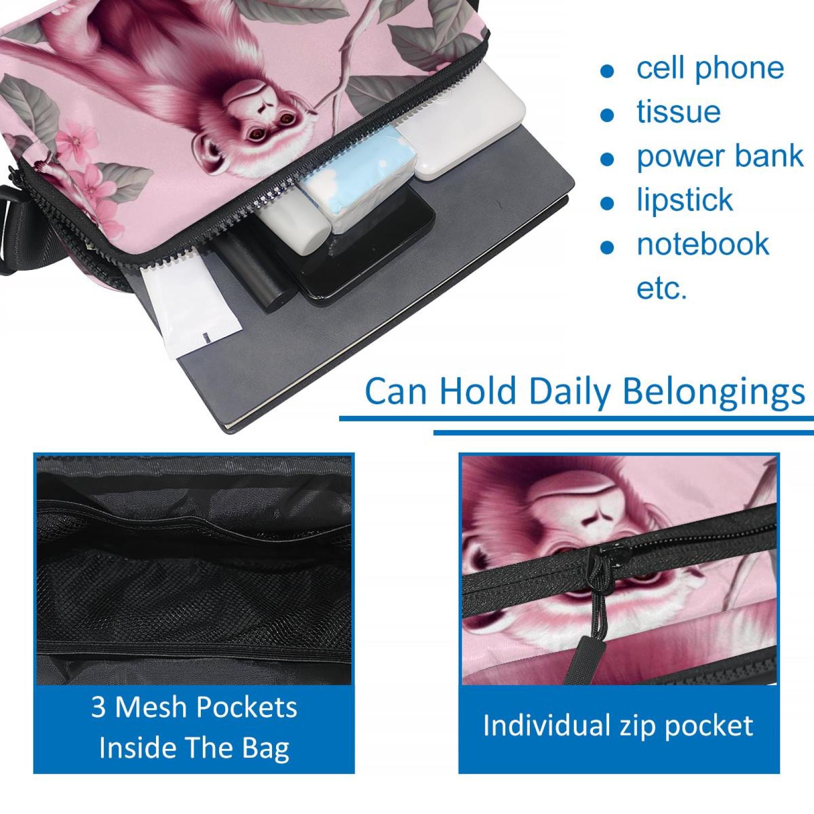 Pink monkey orangutan Lightweight Adjustable Fanny Bag Running Belt Waist Pack with Extension Strap Unisex