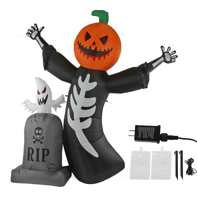 Decoración de fantasma de calabaza explosiva resistente a desgarros fácil de inflar lápida de calabaza decoración inflable luz LED para fiesta ANGGREK Otros