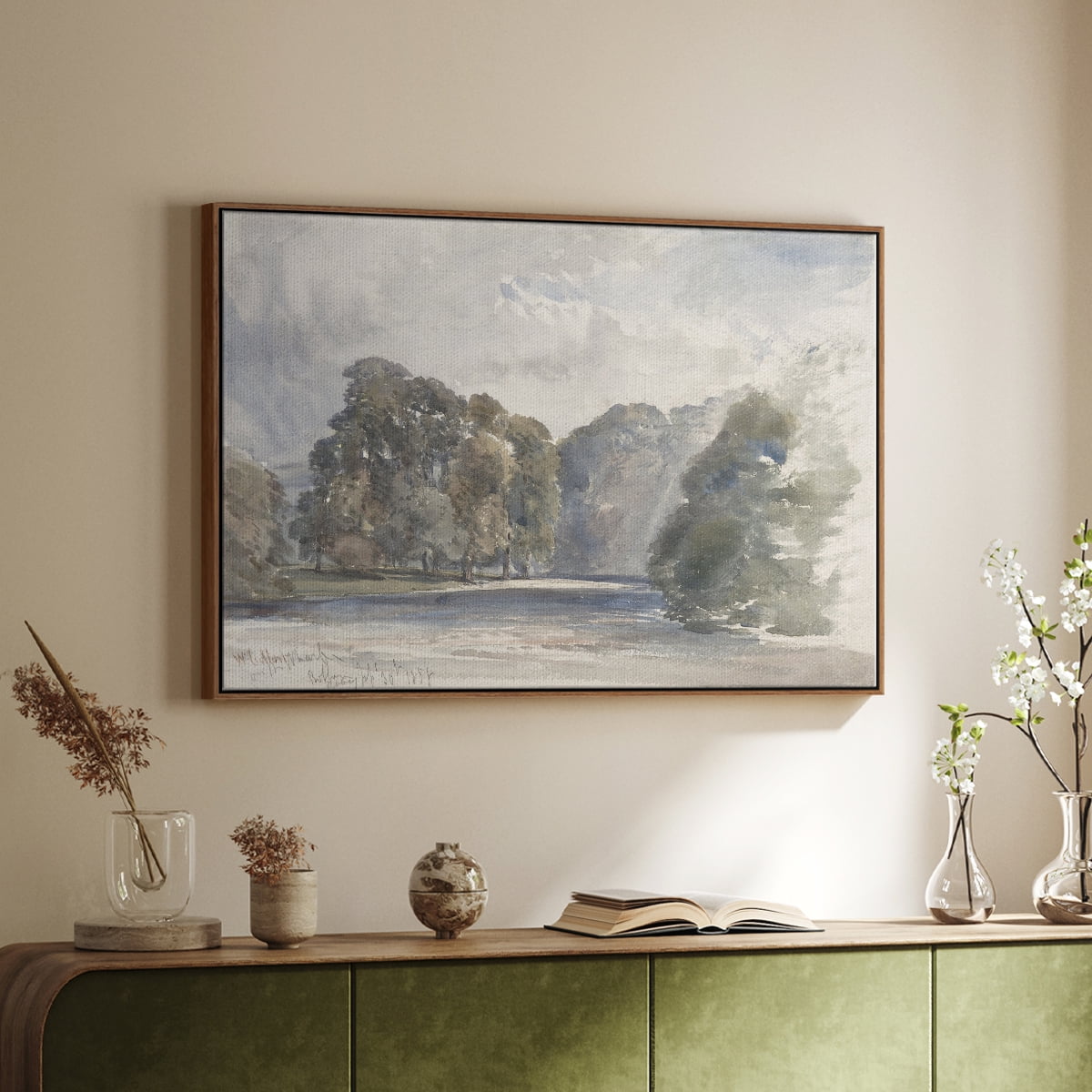 Vintage Landscape-CCCLIII By Wexford Home Framed in Walnut Wood Gallery Wrapped Canvas 27 in. x 41 in.