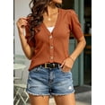 thumbnail image 5 of Short Sleeve Women V-neck Solid Button Down Knit Cardigan Tops, 5 of 6