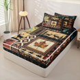 thumbnail image 2 of Castle Fairy Rustic Patchwork Wildlife Zipper Queen Comforter Set with Fitted Sheet and 2 Pillowcases,Bear Deer Boho Aztec Zipper Bedding Set,Sage Red Cream,Black Reversible,4 Pieces, 2 of 6