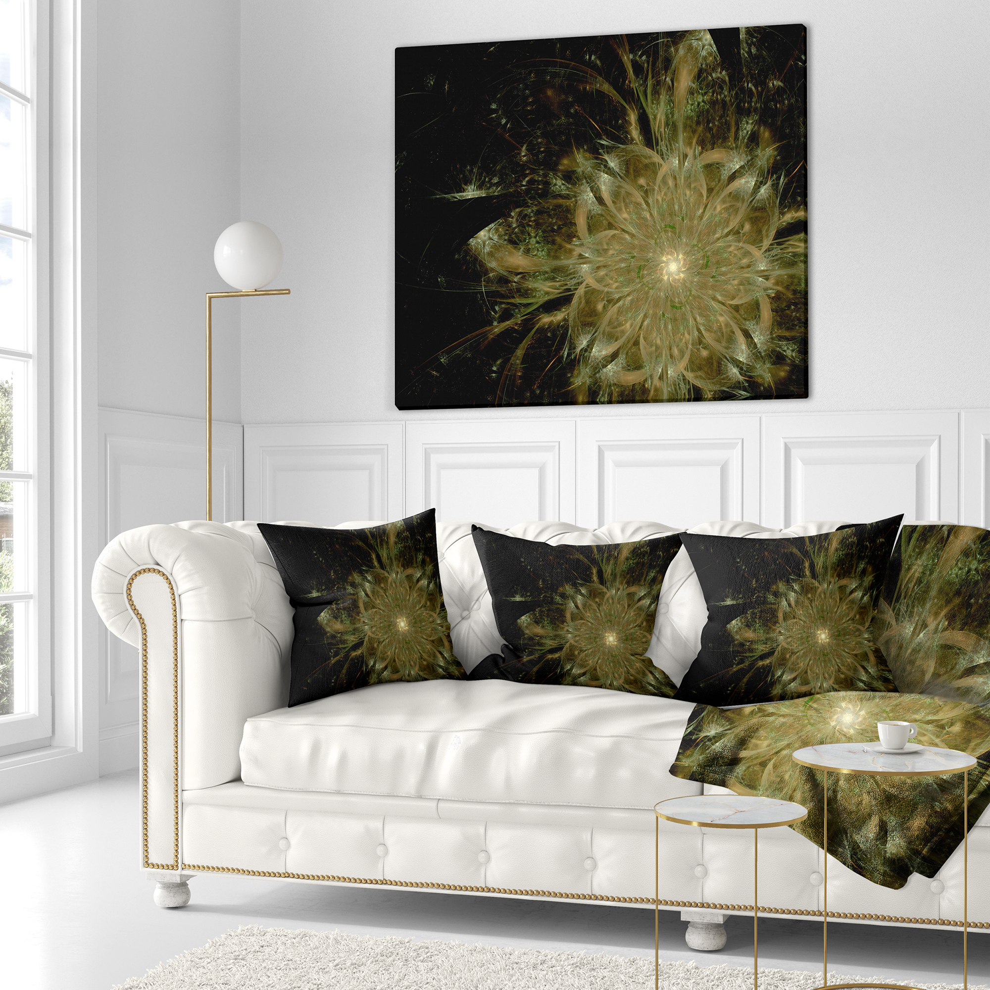 Designart Light Brown Symmetrical Fractal Flower - Floral Throw Pillow - 18x18