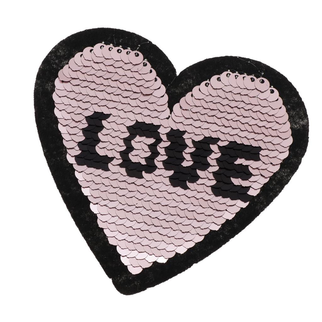 Iron On Patch for Clothes Sequins Embroidered Fabric Applique Bags Sew LOVE 