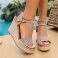 thumbnail image 2 of Rokment Womens Glitter Rhinestones Espadrilles Wedge Sandals Elegant Trendy Open Toe Ankle Strap Platform Chunky High Heels Beach Summer Casual Dressy Shoes for Bride Wedding Khaki Size 9.5, 2 of 5