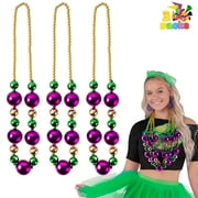JOYFY Mardi Gras Jumbo Bead Necklaces,3 Pcs 44 inch Necklace for Party Decorations, Gold Green Purple Beads for Mardi Gras Parade Carnival Supplies, Costume Outfit Accessories