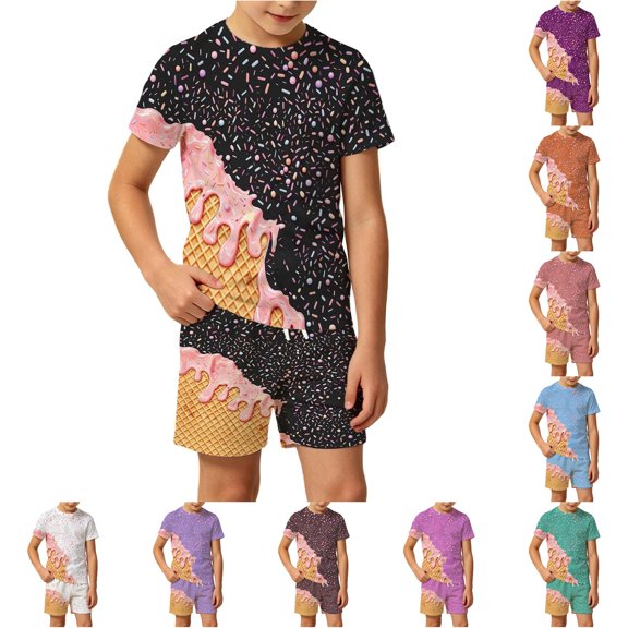 Toddler Boys Ensemble Printed Short Sleeve Casual Fall Pretty Summer for Boys Active Vacation Comfortable Shorts Set