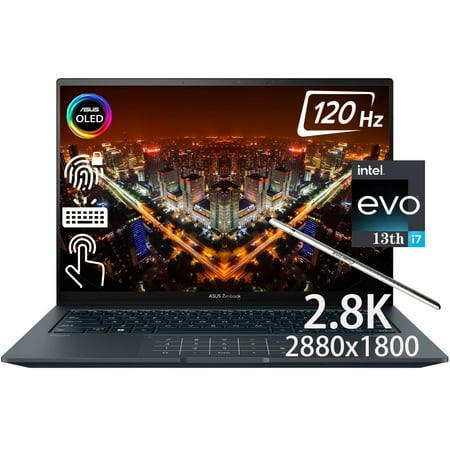 ASUS 2023 Zenbook 14X OLED 2.8K 120Hz 14.5" Touchscreen Ultra-Slim Laptop, 13th Gen Intel 14-core i7-13700H, Backlit KB, Numberpad, FB, Thunderbolt 4, Win 11 H (16GB LPDDR5 RAM|2TB SSD)