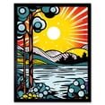thumbnail image 1 of Sunset Lakeside Landscape Comic Book Style Bubble Patterns Halftone Art Print Framed Poster Wall Decor 12x16 inch, 1 of 5