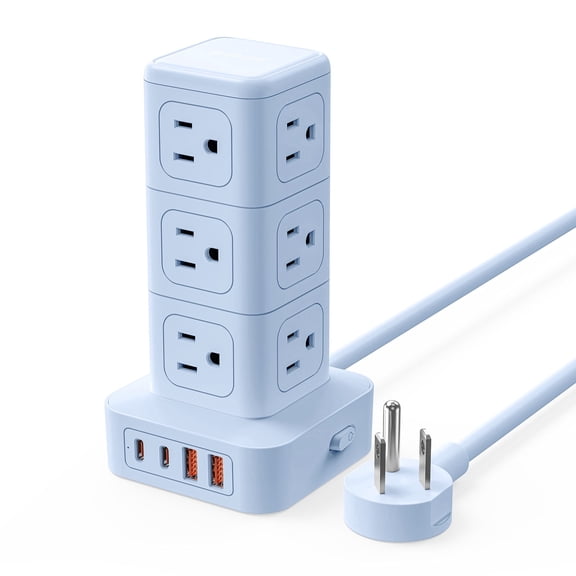 ORICO Power Strip Tower with Multiple Outlets, Tower Extension Cord with 12 AC Outlets 4 USB Ports (2 USB C), Space Saving Design, 10FT Cord Power Tower for Home, Office, Dorm - TPP20 (Blue)