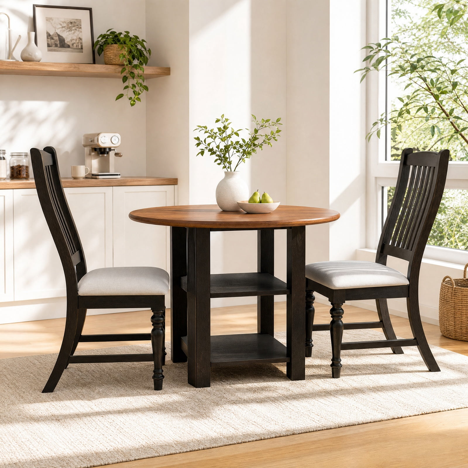 Furnibear Dining Chairs Set of 2 Upholstered Kitchen Side Chairs with Solid Wood Legs and Padded Seat for Dining Room, Black