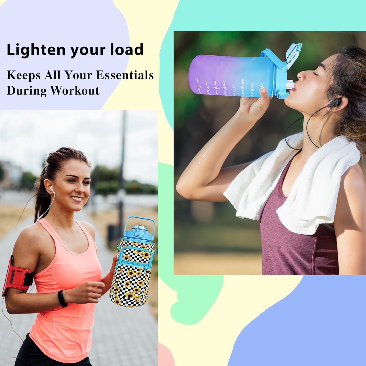 64 oz Water Bottle with Straw Sleeve & Strap Motivational Half Gallon Water Jug with Handle for Gym Women Men Aesthetic Water Bottle with Strap Bird
