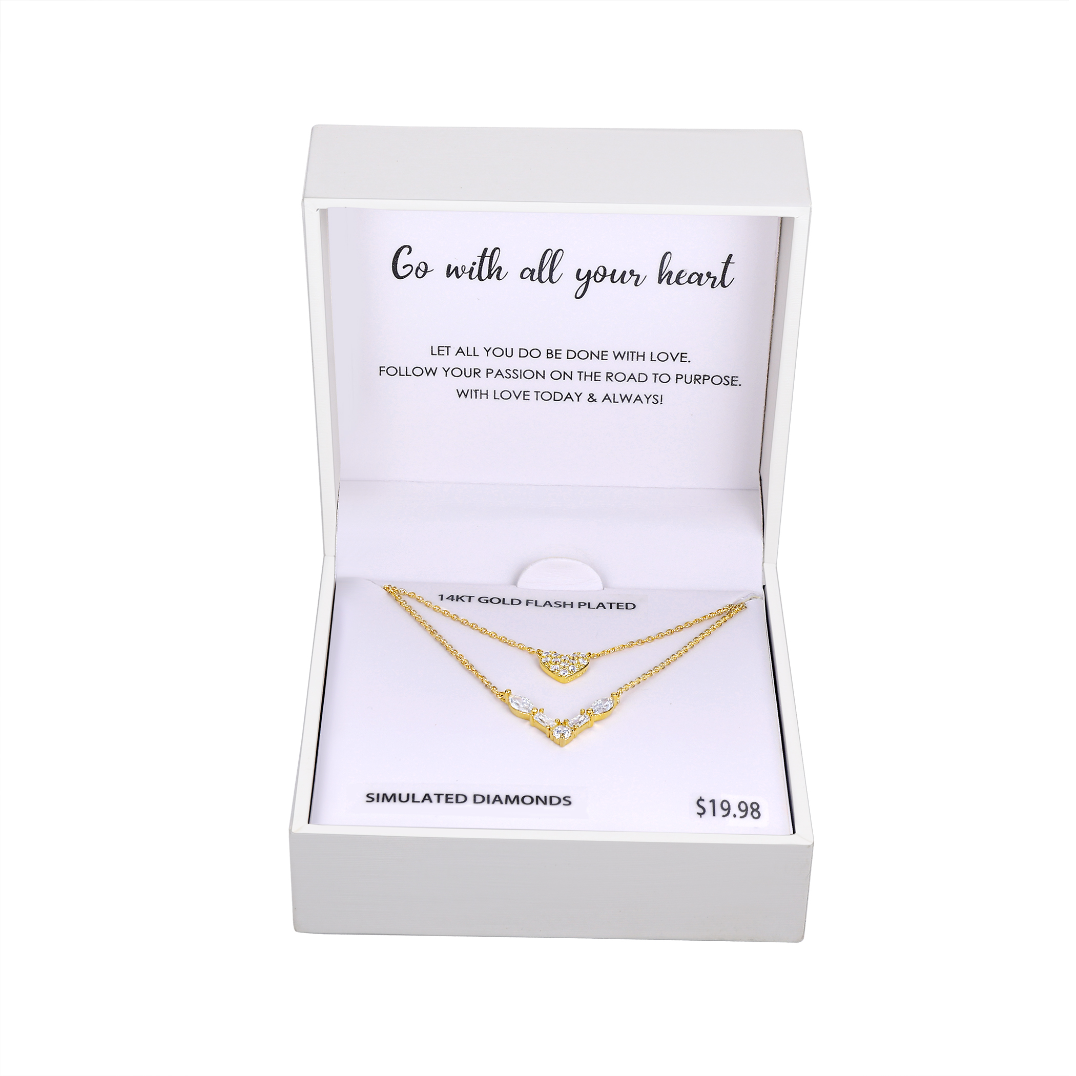 14KT Gold Flash Plated Double Necklace Set with Simulated Diamonds Adult