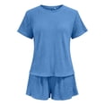 thumbnail image 5 of Oplxuo Women's Pajamas Set Loose Crewneck Short Sleeve Top and Shorts Sleepwear 2 Piece Pjs Summer Lounge Sets, 5 of 7