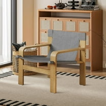 CASEMIOL Linen Fabric Accent Chair for Living Room, Oak Lounge Chair, Modern Reading Chair with Wide Armrest, Armchair for Living Room, Bedroom, Balcony, Dark Grey