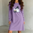 thumbnail image 6 of Women's Halloween Cute Print Lounge Dress Long Sleeve Crew Neck Casual Sleepwear Nightgown, 6 of 6