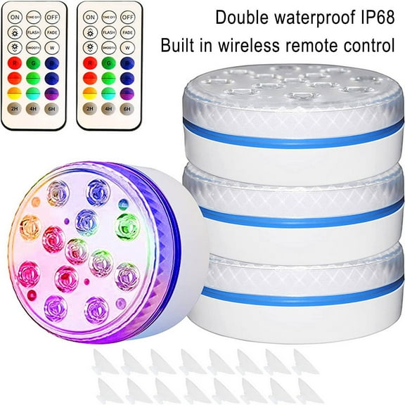 Deeceymbur 4 PCS Mini Submersible LED Lights with Remote Battery Powered, Rgb Multi Color Changing Waterproof Light for Pool Vase Base Spa Aquarium Pond Hot Tub Decoration Party