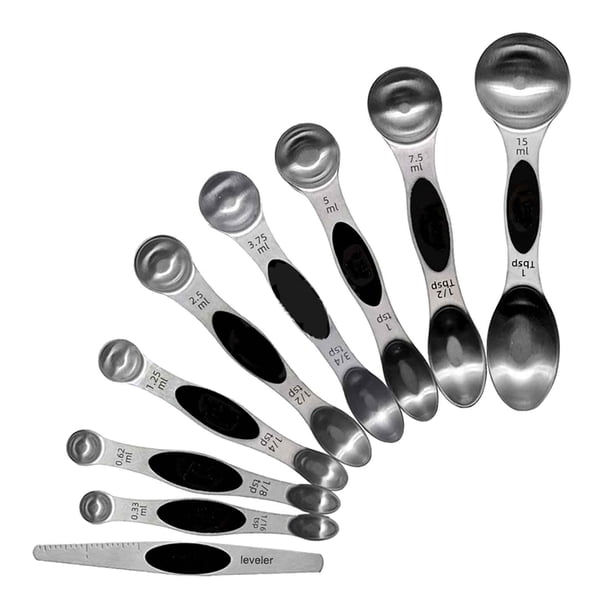 Juego de Cucharas Medidoras Magnéticas de Acero Inoxidable de Doble Cabezal, Apilables para Ahorrar Espacio, Fáciles de Usar para Ingredientes Secos y Líquidos, Esenciales para La Cocina, Ju