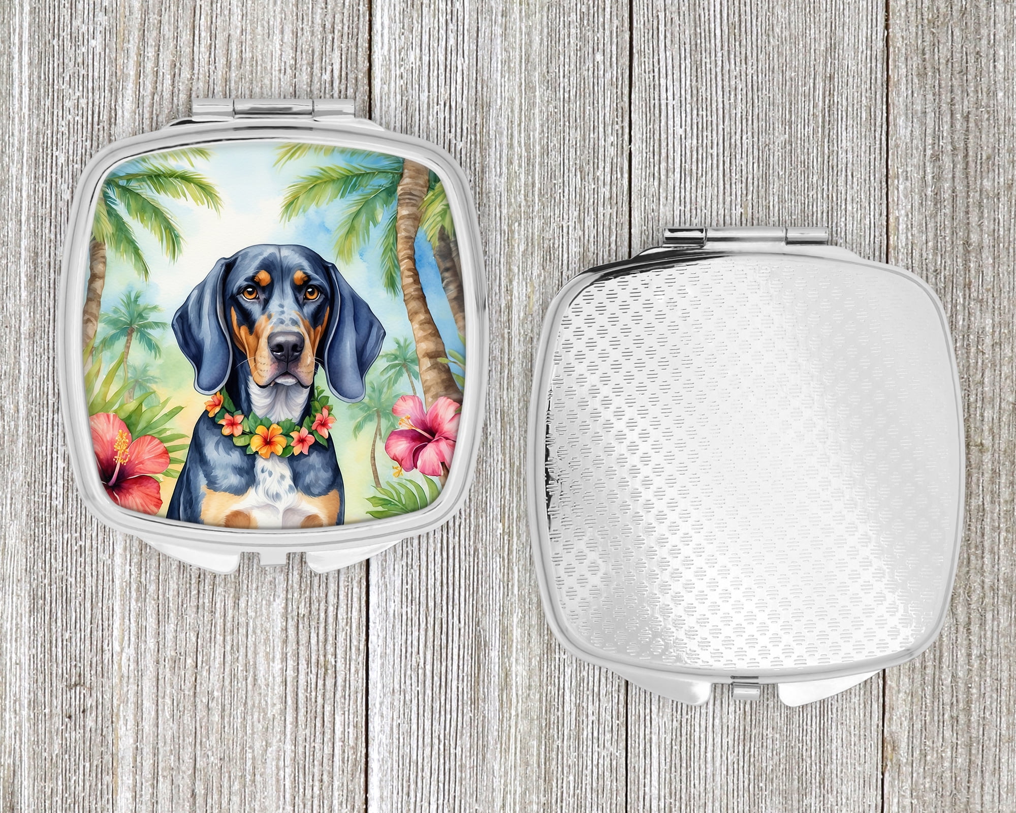 Bluetick Coonhound Luau Compact Mirror 2.75 in x 3 in