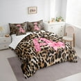 thumbnail image 3 of Homewish Cheetah Print Letter Twin Bedding Sets 7-Piece, Pink Bowknot Monogrammed A Bedding Comforter Set, Modern Fashion Style Reversible Sheet Sets, Super Cozy Room Decor, 3 of 7