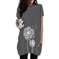 thumbnail image 4 of Women Casual Round Neck Solid Color Pocket Dandelion Print Long T Shirt Top plus Size Bikini Tops Cap Sleeve Womens Blouse Dress plus Size Animal Print Top plus Size Silk Women Crop Top, 4 of 4