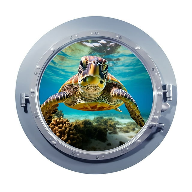 Fiudx Adhesivo de Pared Submarino, Diseño Realista de Ojo de Buey, Fácil de Despegar y Pegar, Vibrante Escena Oceánica, Decoración para Sala de Estar, Dormitorio, Habitación Infantil, Oficina, 30 X 3
