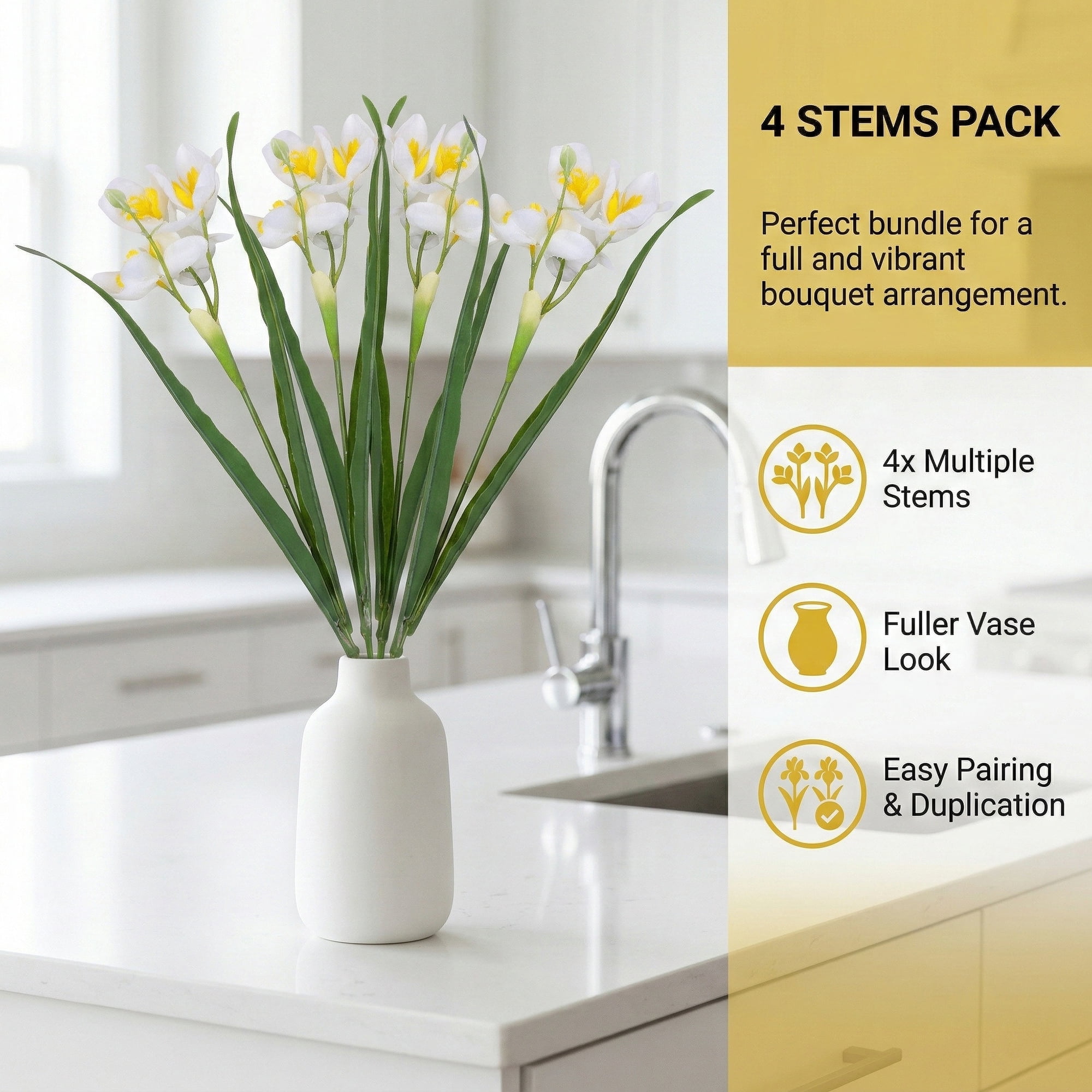 Unique Bargains 4 Pcs Artificial Daffodils Flowers Fake Daffodil Bouquet White 18 in