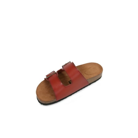 

Women Soft Cork Cushioned Footbed PU Leather Double Strap Slider Sandal (Premium PU Red/ 8)