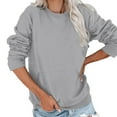 thumbnail image 6 of Holzkary Womens Long Sleeve Sweatshirts Casual Crewneck Cute Pullover Tops Lightweight Sweatshirt with Pocket 2025 Women's Solid Color Round Neck Pocket Long Sleeve Top Sweatshirt Grey L, 6 of 7